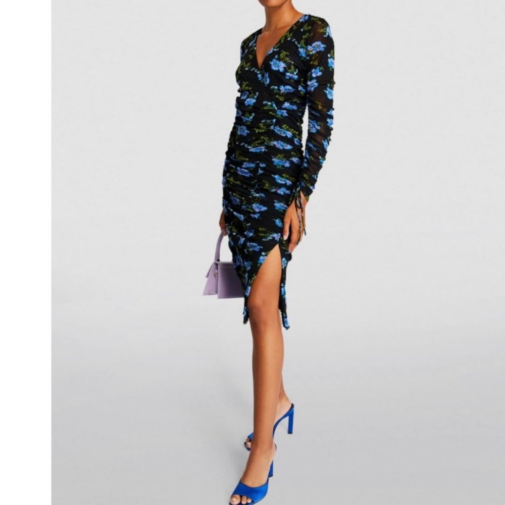 DVF Diane Von Furstenberg Rochelle Floral Long Sleeve Mesh Midi Dress